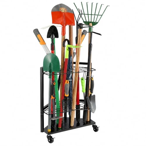 Garden Tool Organizer for Garage Corner (Triangel-Wheels-Black)