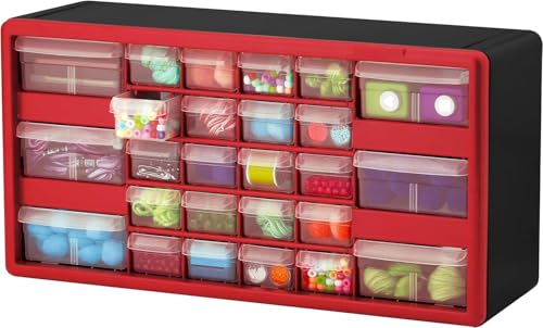 10126 26 Drawer Plastic Parts Storage Hardware and Craft Cabinet (Red / 26 Drawer / 1 Pack)