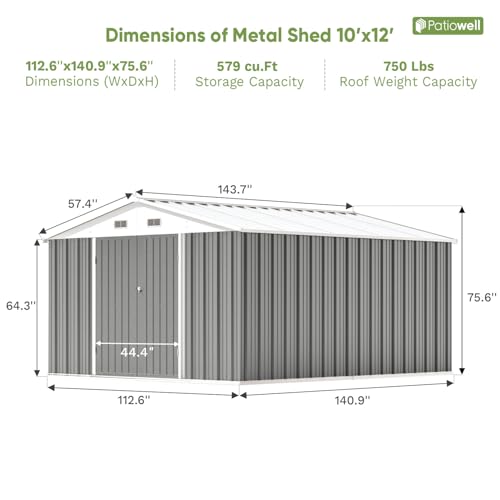 10x12 FT Metal Outdoor Storage Shed (Gray / 10x12 FT)