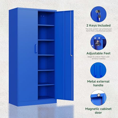 Metal Garage Storage Cabinets with Lock Door and Adjustable Shelves (71 X 32 X 16 In(H X W X D) / Blue)