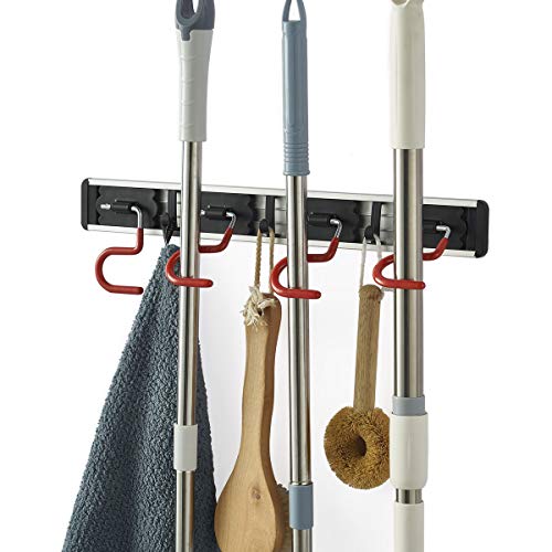 Wall Mounted Mop and Broom Holder Stainless Steel S Type Broom Rack Anti (4 Positions)
