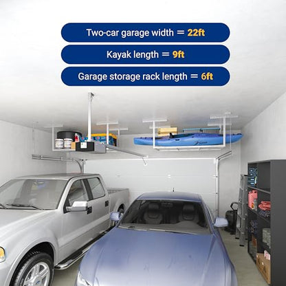 3x6 Overhead Garage Storage Adjustable Ceiling Rack (White / 3x6 ft)