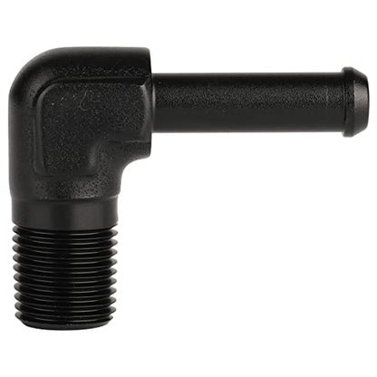 1 8 NPT Male to 1 (1/8 NPT to 1/4 Barb / Black - 90 Degree)