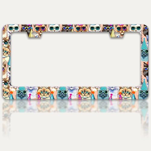 Funny Cat Pet License Plate Frame Stainless Steel Car Parts 2 Hole 6x12 in (Funny Cat)
