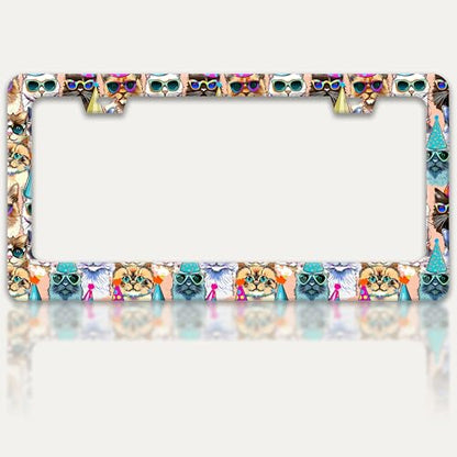 Funny Cat Pet License Plate Frame Stainless Steel Car Parts 2 Hole 6x12 in (Funny Cat)