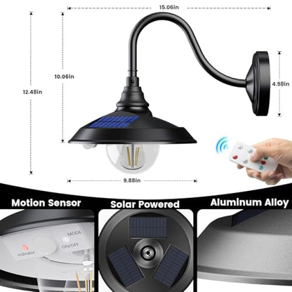 Solar Barn Light Outdoor Aluminum 3 Modes Remote (Black / 2 Pack)