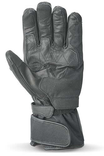 Leather Motorcycle Gloves for men with Long Cuff magic tape Fasteners Bike Riding Gloves with TPU Hard Knuckle Protector Water Resistance and Warm Padded Insulation (X-Large / Long John Black)
