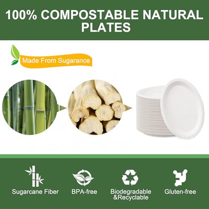 100% Compostable Oval Paper Plates 12 Inch (White / 12Inch（125 PCS）)