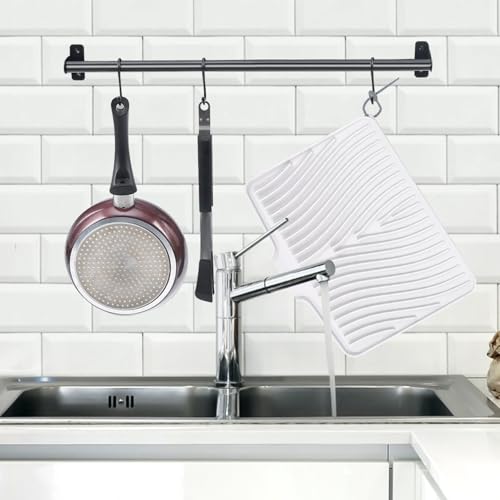Silicone Dish Drying Mat for Kitchen Counter (White-2pcs / 16" x 12")