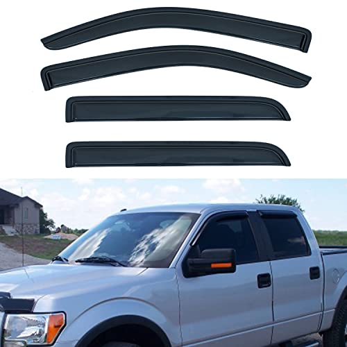 4pcs Window Visors Rain Guards for 2009 (2009-2014 Ford F150 Crew Cab)