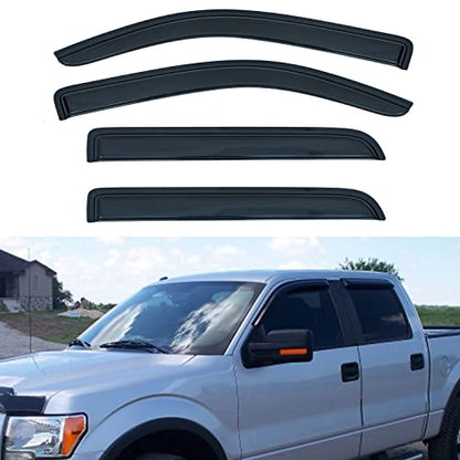 4pcs Window Visors Rain Guards for 2009 (2009-2014 Ford F150 Crew Cab)