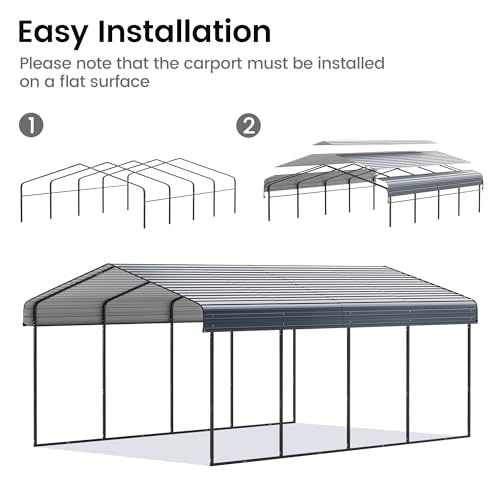 12'x20' Heavy Duty Metal Carport (Gray / 12x20ft Without Sidewalls)