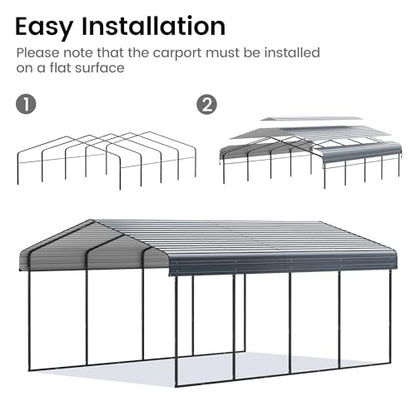 12'x20' Heavy Duty Metal Carport (Gray / 12x20ft Without Sidewalls)