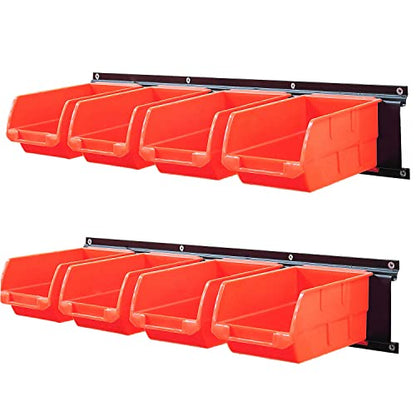 8 Bin Wall Mounted Plastic Storage Bins Hanging Organizer Bins (Orange / 8Bins+2Rails)