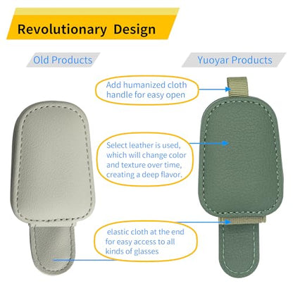 Magnetic Leather Sunglasses Holder for Car (Green)