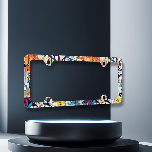 Stainless Steel Abstract Graffiti License Plate Frame 12.3 x 6.3 Inch (Abstract Colorful Graffiti Pattern)