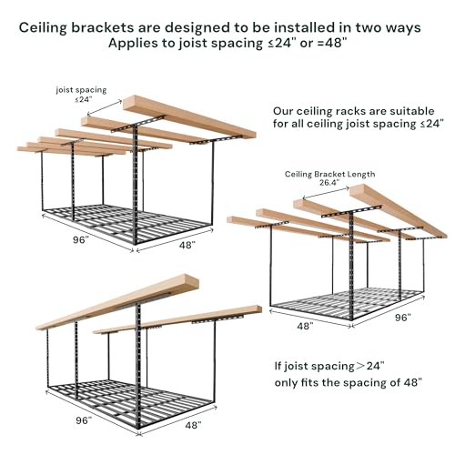 4x8 Garage Storage Overhead Rack Organization (Hammertone Black / 4*8 FT - 2 Pcs)