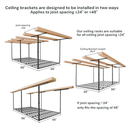 4x8 Garage Storage Overhead Rack Organization (Hammertone Black / 4*8 FT - 2 Pcs)