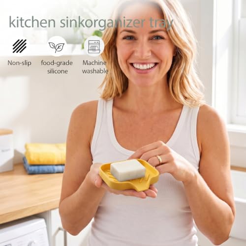 Silicone Soap Dish with Drain Spout (Yellow / S(4.9"×3.2"))