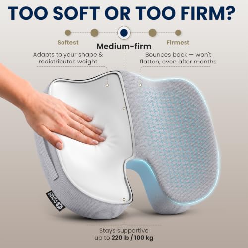 Seat Cushion Memory Foam Chair Cushion for Tailbone Pain Relief (Light Gray / Large)