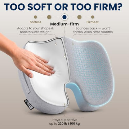 Seat Cushion Memory Foam Chair Cushion for Tailbone Pain Relief (Light Gray / Large)
