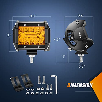 2PC 4Inch Amber Led Pods Triple Row 60W Flood Spot Combo Driving Fog Lights with 16AWG Wiring Harness (Amber 2PCS with Wiring Harness / Led Pods)