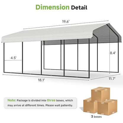 12x20ft Metal Carport (Cream White / 12x20ft Without Sidewalls)