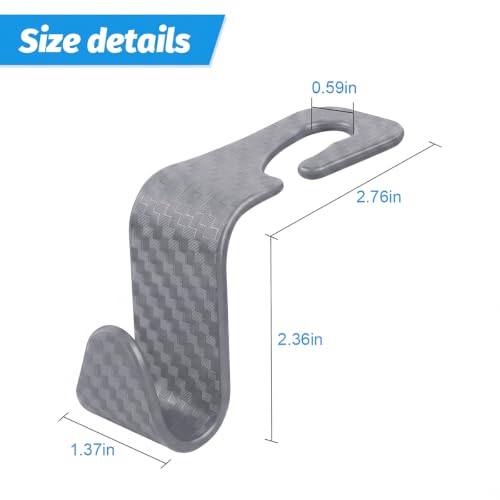 4 Pack Headrest Hooks for Vehicle Seats (Carbon Fiber/Grey)
