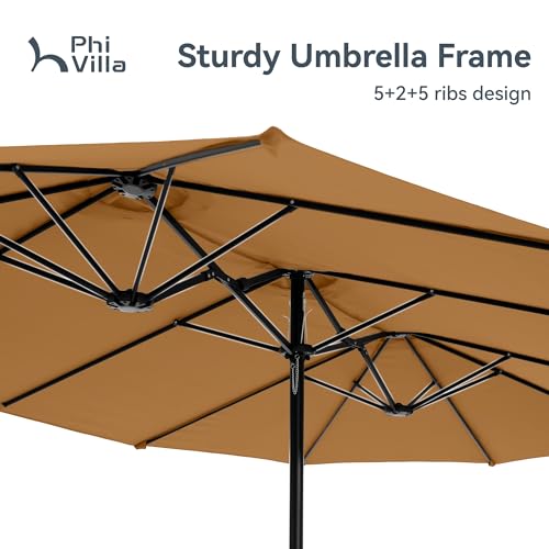 15ft Large Outdoor Patio Umbrella with Base Included (Tawny)