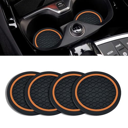 4PCS Car Cup Holder Coasters (Black/Orange)