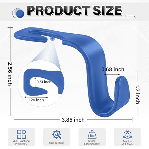4 Pack Car Seat Headrest Hooks (4pc / Blue)