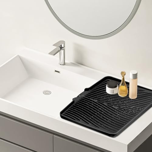 Silicone Dish Drying Mat for Kitchen Counter (Black-2pcs / 20" x 15")