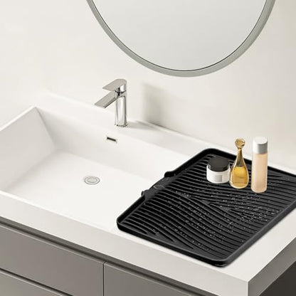 Silicone Dish Drying Mat for Kitchen Counter (Black-2pcs / 20" x 15")