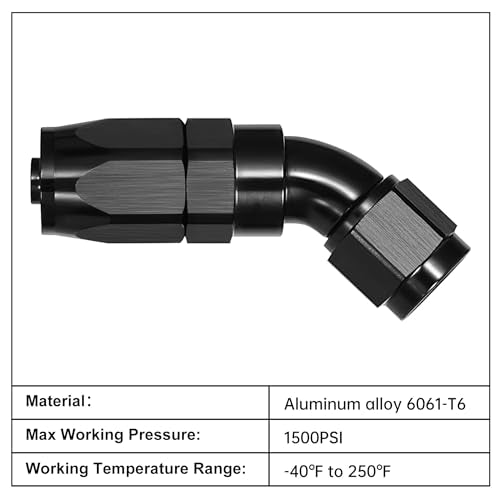 6AN 45 Degree One Piece Full Flow Hose End Fitting Swivel for CPE Braided Hose (6AN / 45 Degree)
