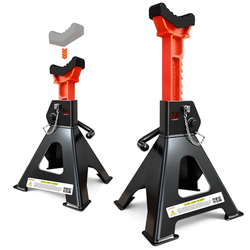 Jack Stands 3 Ton (3 Ton Double Pin Locking with Rubber Pads / Black+Orange)