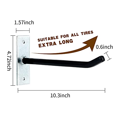 10 Inch Wall Mount Steel Tire Hooks (4 Pack – Black)