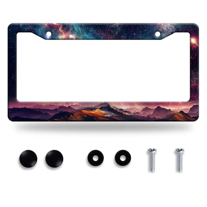 Galaxy Mountain License Plate Frame Stainless Steel Car Accessory 6x12 Inch (Galaxy and Mountains)