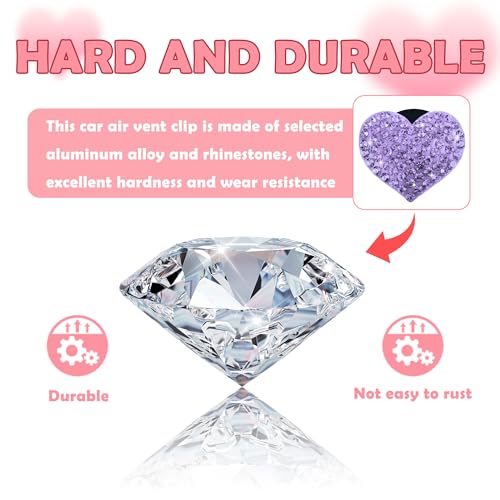 4PCS Heart Shaped Car Vent Clips with Rhinestone (Purple)