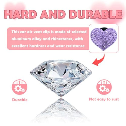 4PCS Heart Shaped Car Vent Clips with Rhinestone (Purple)