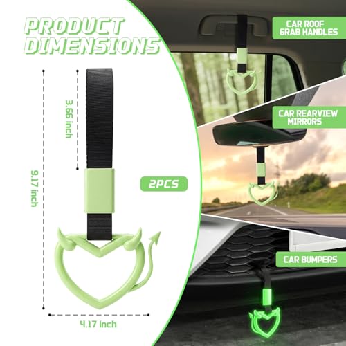 2 Pcs Devil Heart Shaped Car Handle Strap (Luminous-Tail)
