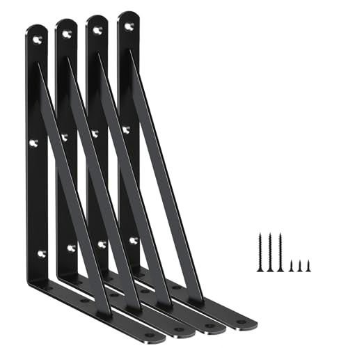 4 Pack L8 x H 6" Black Heavy Duty Shelf Brackets with Screws Metal Shelf Brackets Shelf Support Angle Brackets for Shelves L Brackets Heavy Duty Floating Shelf (4 Pack-Black / 8''x6'')
