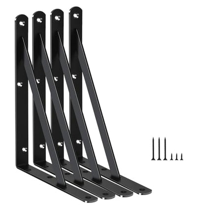 4 Pack L8 x H 6" Black Heavy Duty Shelf Brackets with Screws Metal Shelf Brackets Shelf Support Angle Brackets for Shelves L Brackets Heavy Duty Floating Shelf (4 Pack-Black / 8''x6'')