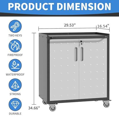 Metal Storage Cabinet for Garage (Black & Gray / M - 2 Doors (Wheeled))