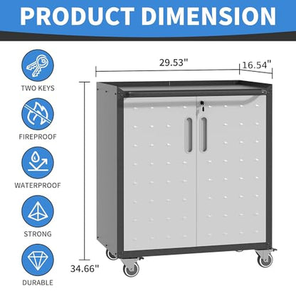 Metal Storage Cabinet for Garage (Black & Gray / M - 2 Doors (Wheeled))