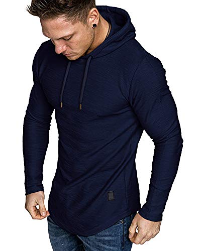 Mens Fashion Athletic Hoodies Sport Sweatshirt Solid Color Fleece Pullover Navy XX (XX-Large / Navy)