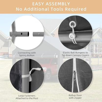 JY QAQA 10x20 FT Heavy Duty Carport with Removable Side Walls and Doors (Gray / 10x20 FT)