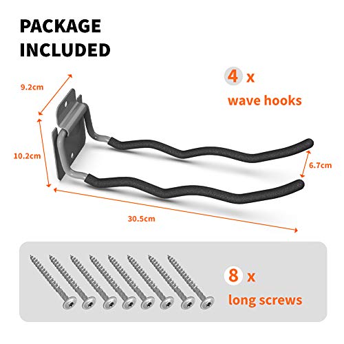 Garage Tool Organizer Hooks (4-Pack 12" Wave Hooks)