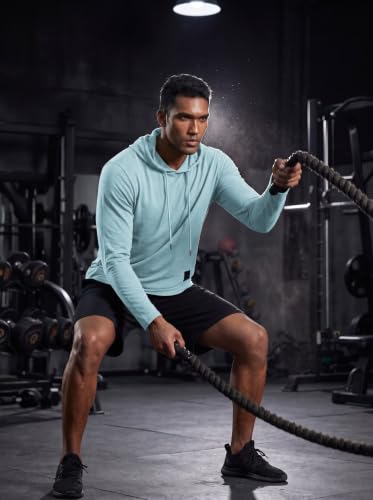 Mens Fashion Athletic Hoodies Sport Sweatshirt Solid Color Fleece Pullover Sky Blue Large (Large / Sky Blue)