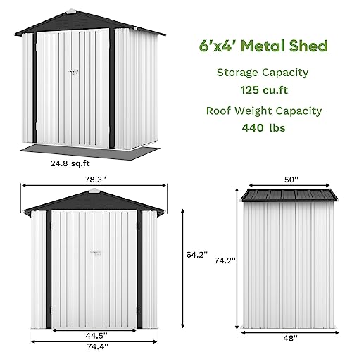 6x4 FT Outdoor Storage Shed (White / 6x4 FT)