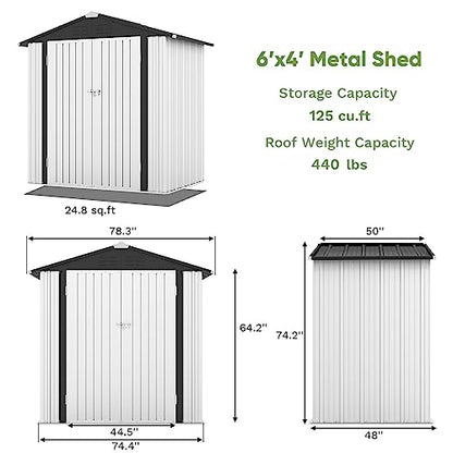 6x4 FT Outdoor Storage Shed (White / 6x4 FT)